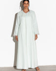 Linen Abaya in Mint Green with White Organza