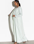 Linen Abaya in Mint Green with White Organza