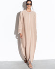 Beige Ripple abaya With White piping