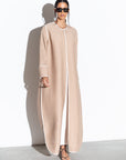 Beige Ripple abaya With White piping