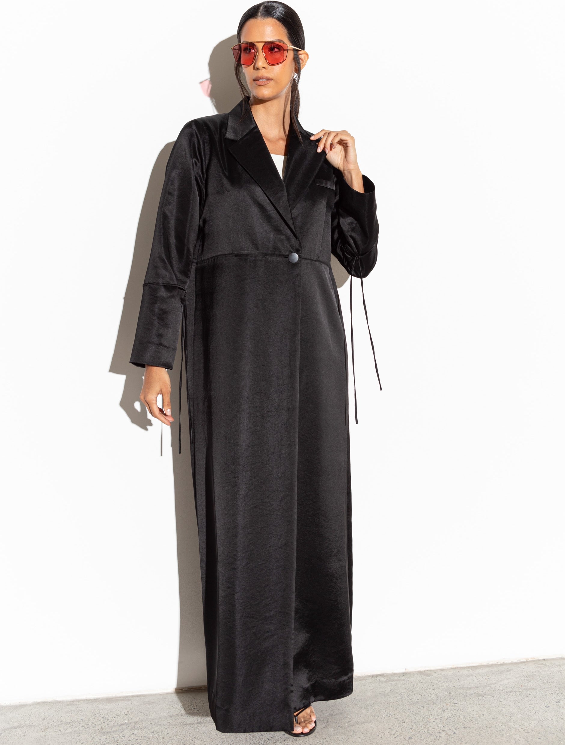 Satin Suit Abaya in Black