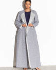 Linen Abaya in Blue with Ivory Silk Organza