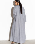 Linen Abaya in Blue with Ivory Silk Organza