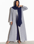 Linen Abaya in Blue with Ivory Silk Organza