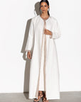 Linen White Abaya with Taupe Silk organza