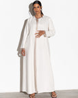 Linen White Abaya with Taupe Silk organza