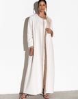 Linen White Abaya with Taupe Silk organza