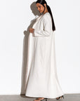 Linen White Abaya with Taupe Silk organza