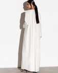 Linen White Abaya with Taupe Silk organza