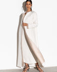 Linen White Abaya with Taupe Silk organza