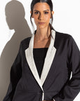 Black Jacket Abaya with Ivory Collar