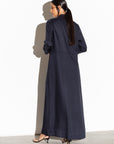 Blue Jacket Abaya with Ivory Collar