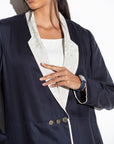 Blue Jacket Abaya with Ivory Collar