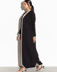 Black Pinstripe Abaya with White Detailing