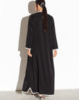 Black Pinstripe Abaya with White Detailing