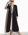 Black Pinstripe Abaya with White Detailing