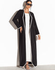 Black Pinstripe Abaya with White Detailing