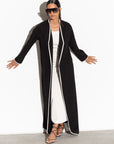 Black Pinstripe Abaya with White Detailing