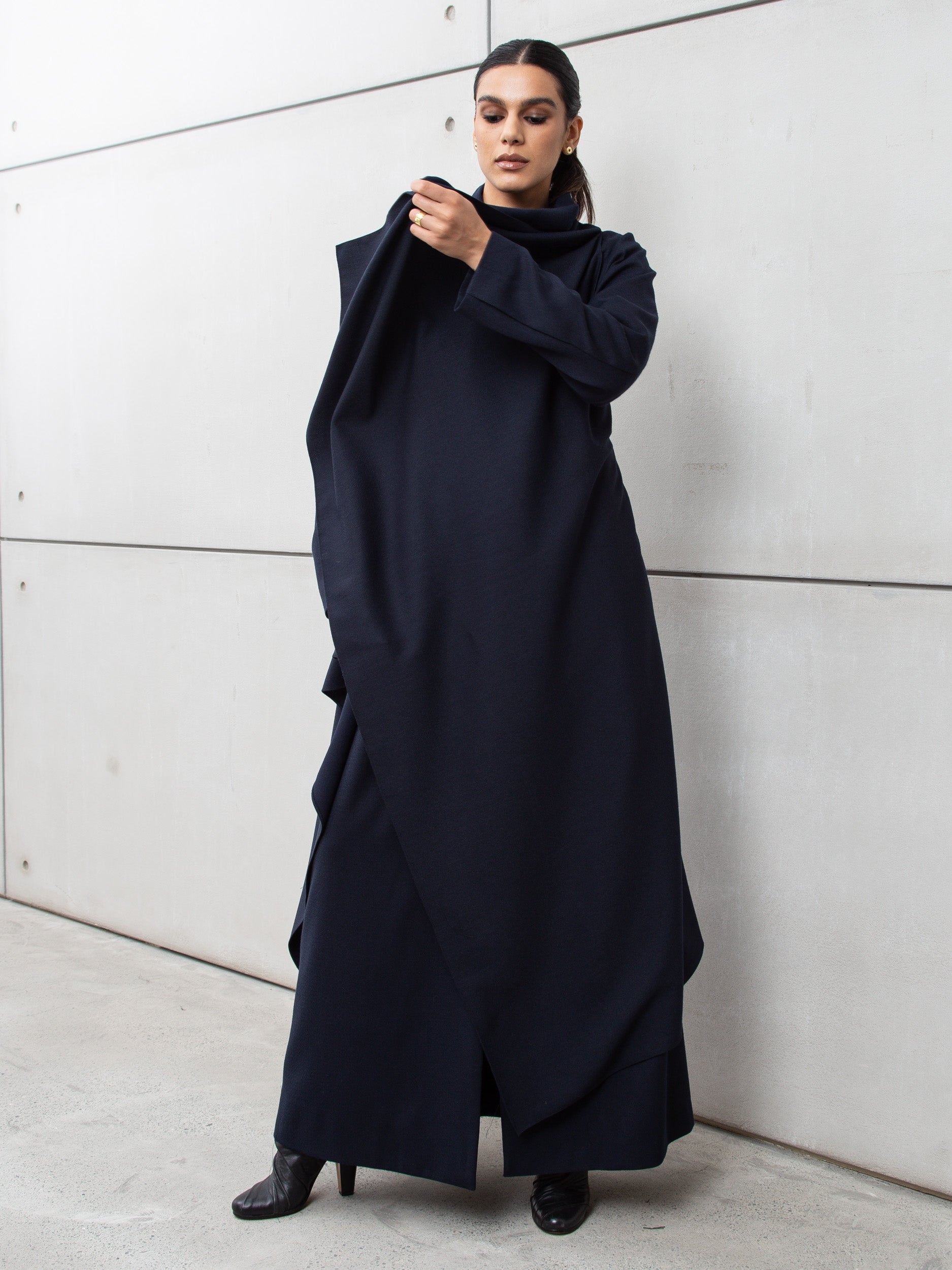 Winter Double Layered Abaya in Navy