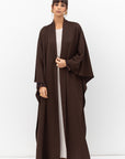 Double Flow Abaya with Printed Lining in Chocolate Brown