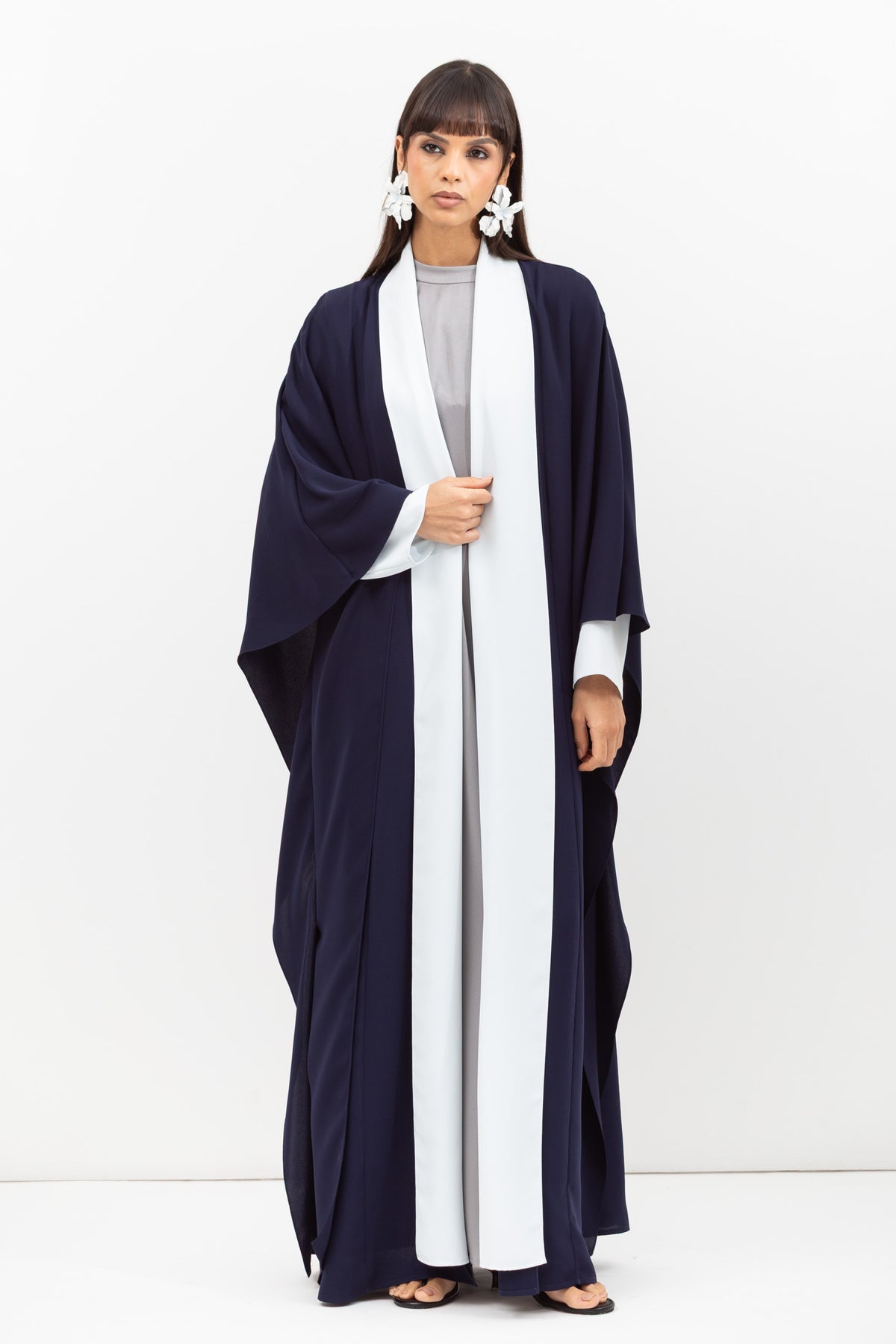Double Flow Abaya with Printed Lining in Navy RTW