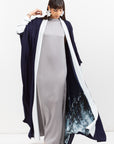 Double Flow Abaya with Printed Lining in Navy