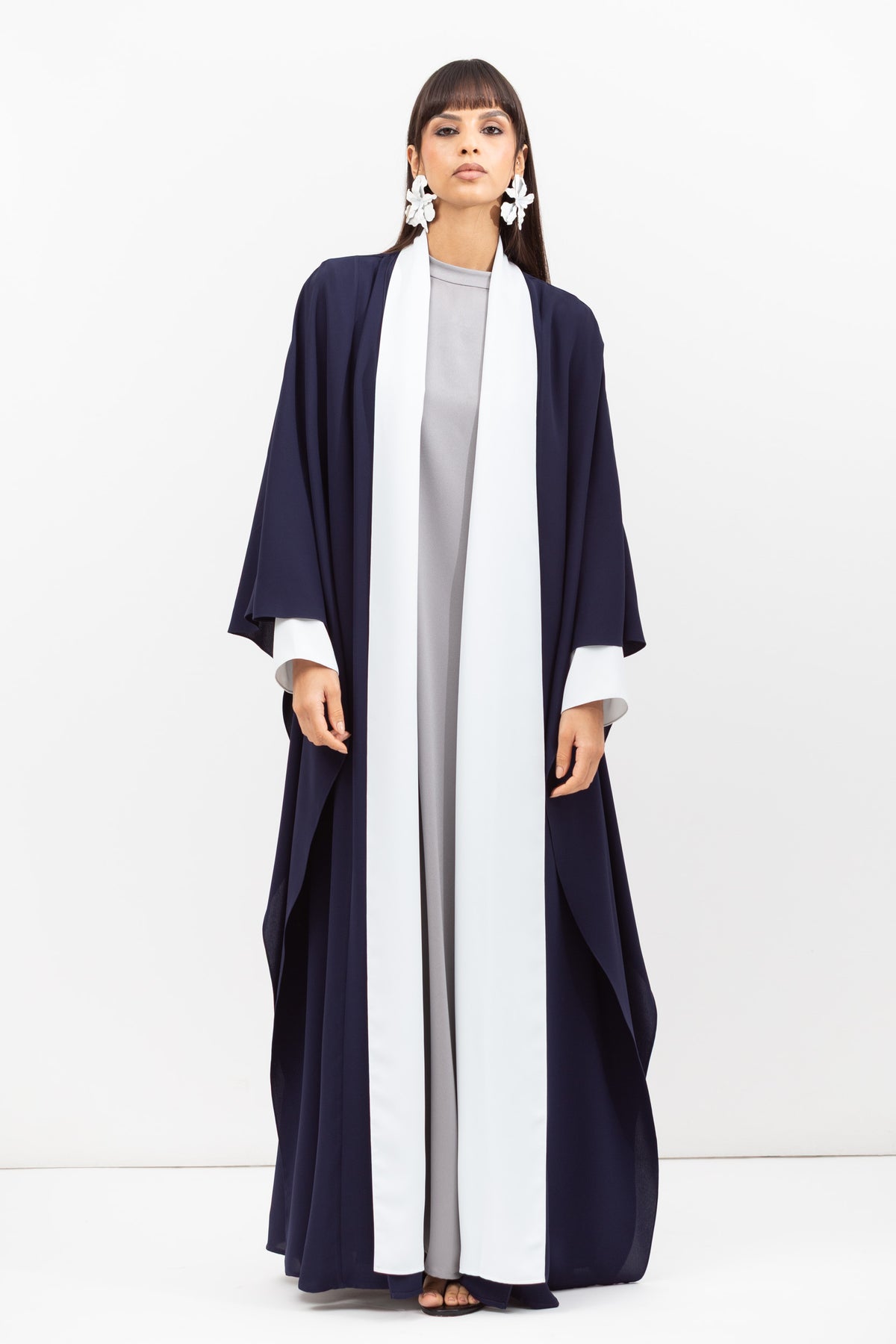 Double Flow Abaya with Printed Lining in Navy