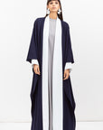 Double Flow Abaya with Printed Lining in Navy