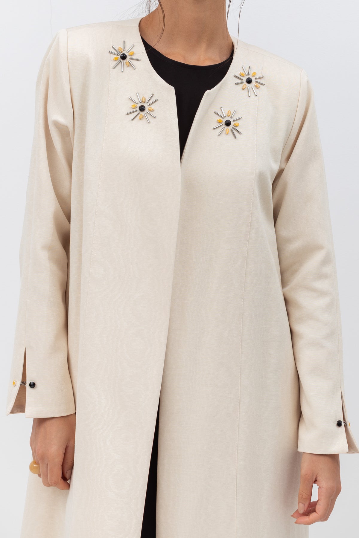 Embellished Front Abaya in Beige