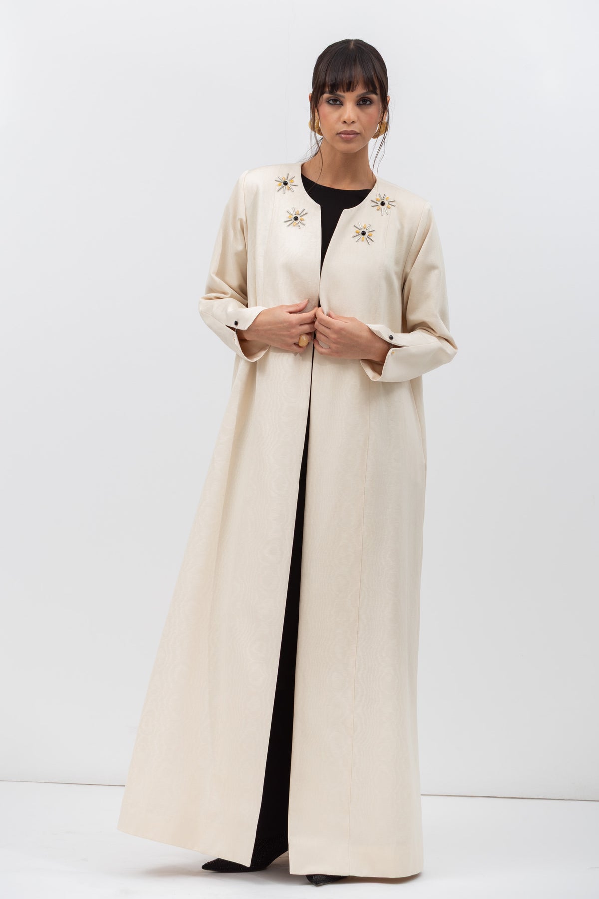 Embellished Front Abaya in Beige RTW