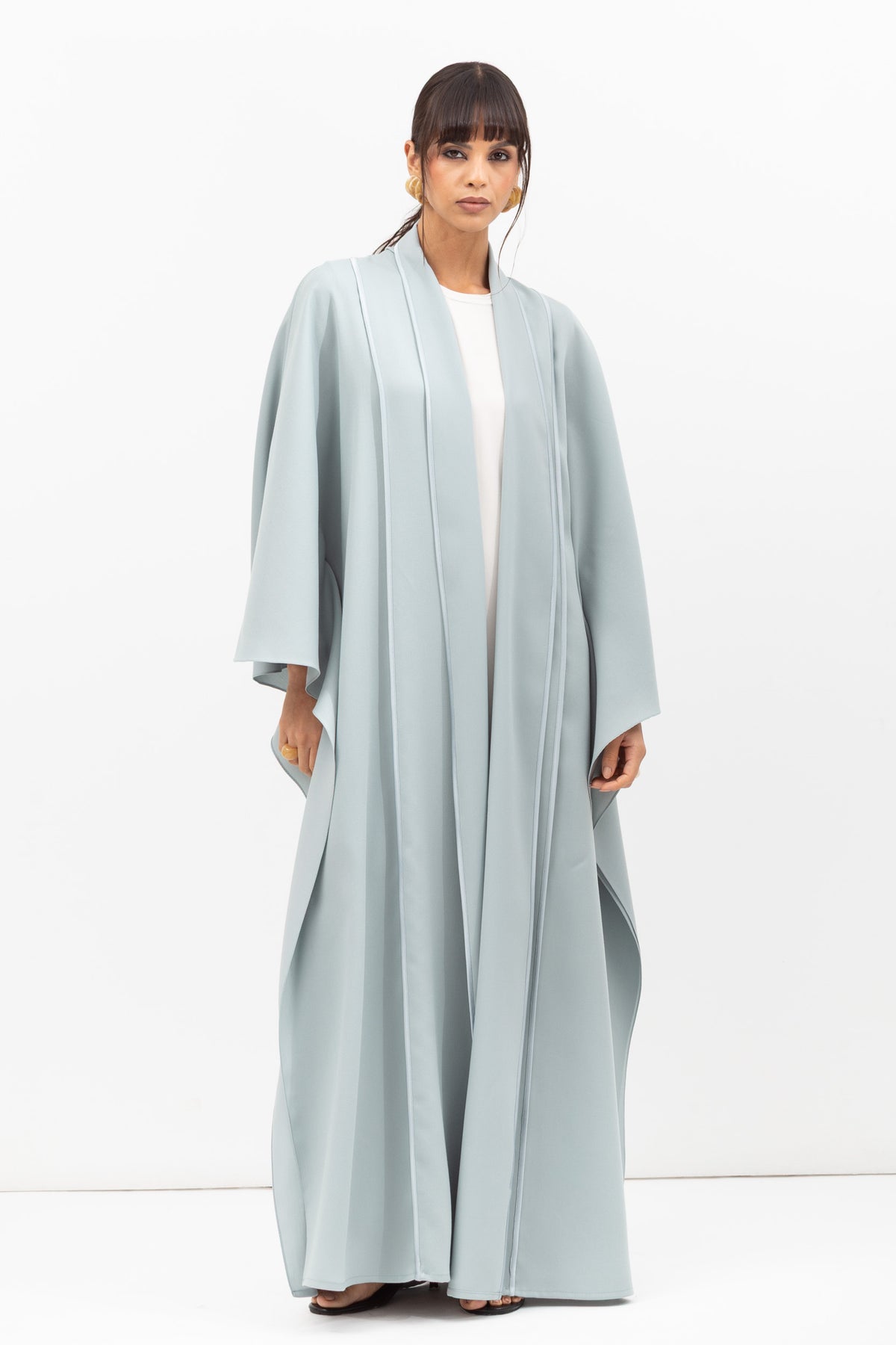 Flow Abaya in Tencel Twill with Piping Detailing in Blue