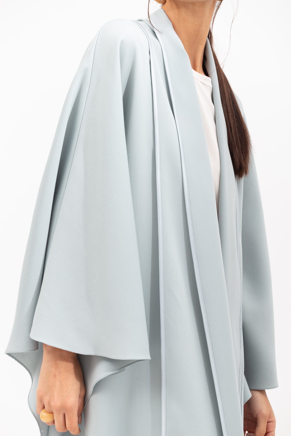 Flow Abaya in Tencel Twill with Piping Detailing in Blue
