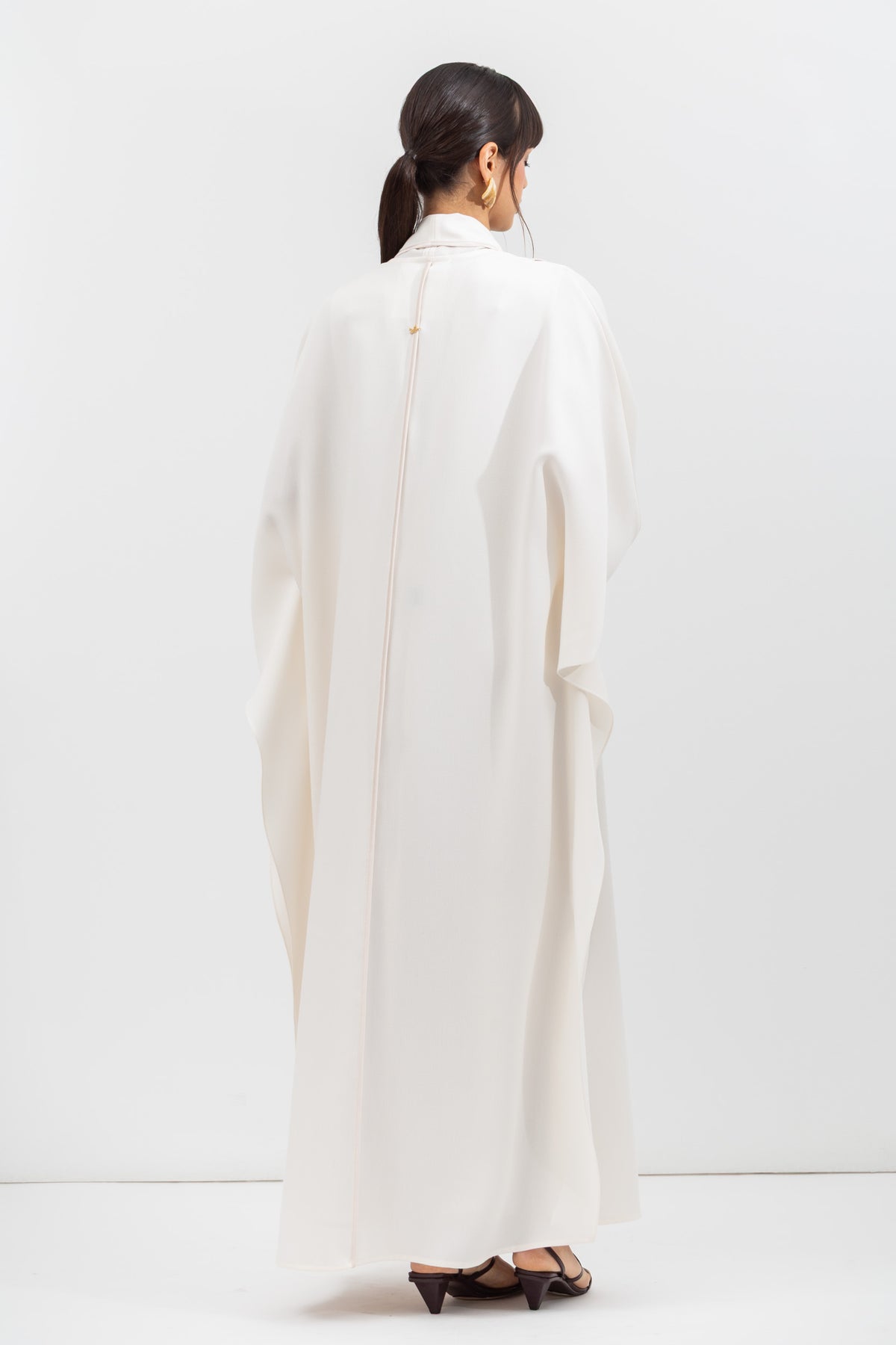 Flow Abaya in Tencel Twill with Piping Detailing in Ivory RTW