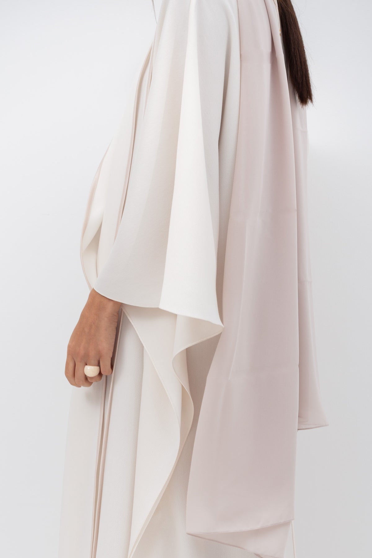 Flow Abaya in Tencel Twill with Piping Detailing in Ivory