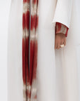 Fluid Shawl Lapel Abaya in Ivory and Red RTW
