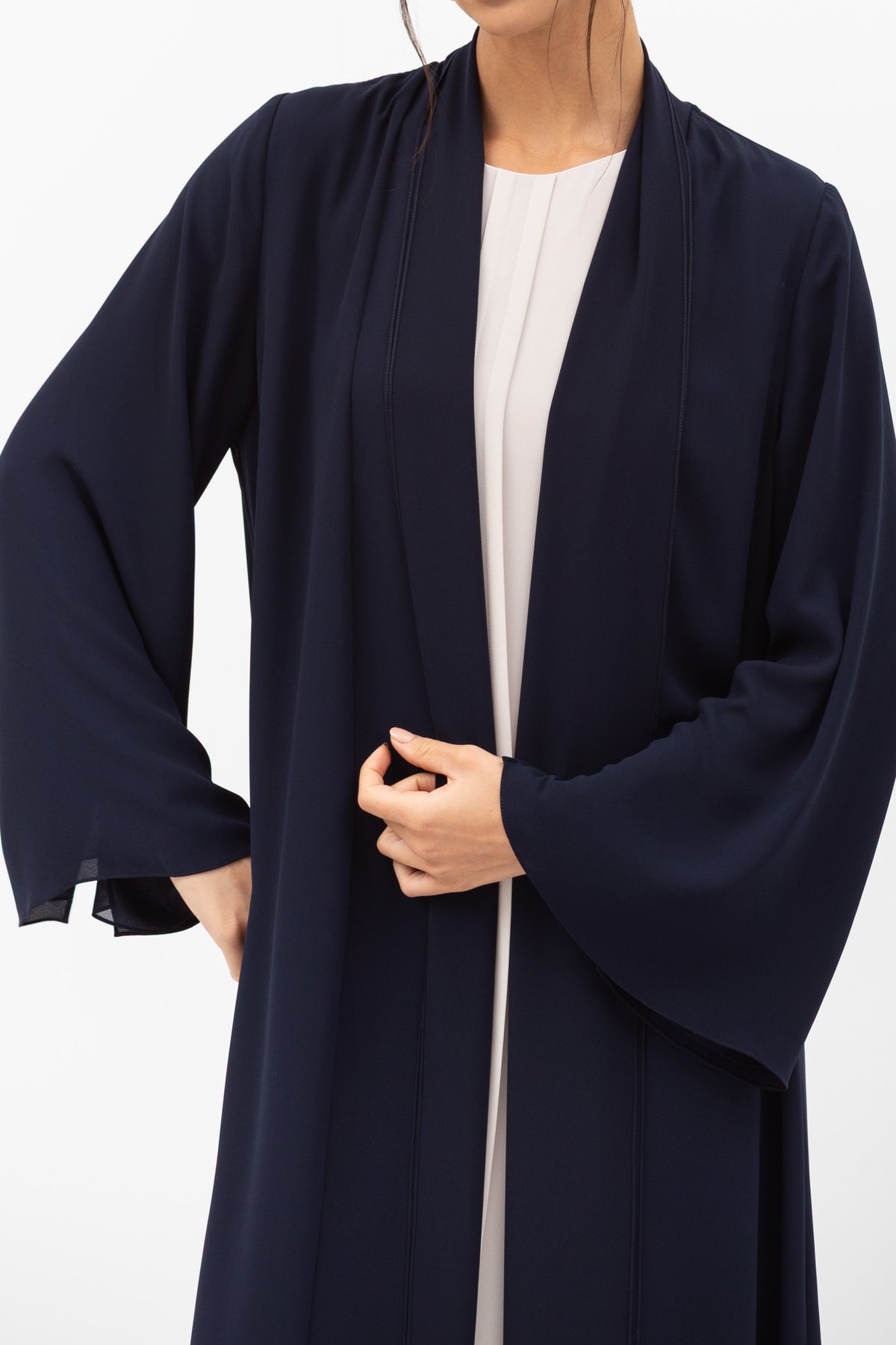 Fluid Shawl Lapel Abaya in Navy Blue