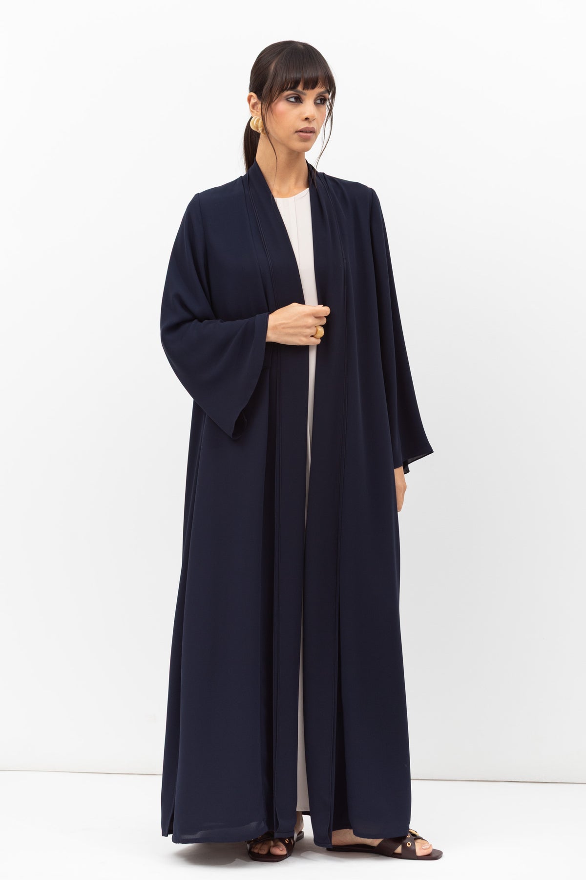 Fluid Shawl Lapel Abaya in Navy Blue