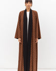 Fluid Shawl Lapel Abaya in Polka Dot Brown RTW