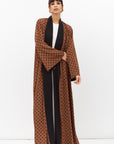 Fluid Shawl Lapel Abaya in Polka Dot Brown
