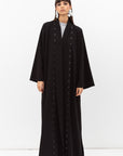 Fluid Shawl Lapel Abaya with Beads Work in Black RTW