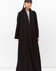 Fluid Shawl Lapel Abaya with Beads Work in Black RTW