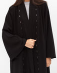 Fluid Shawl Lapel Abaya with Beads Work in Black RTW