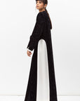 Front Closing Velvet Jacquard Abaya in Black