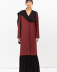 Shawl Collar Abaya with Palm Tree Prints in Brick Red