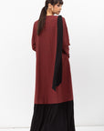 Shawl Collar Abaya with Palm Tree Prints in Brick Red