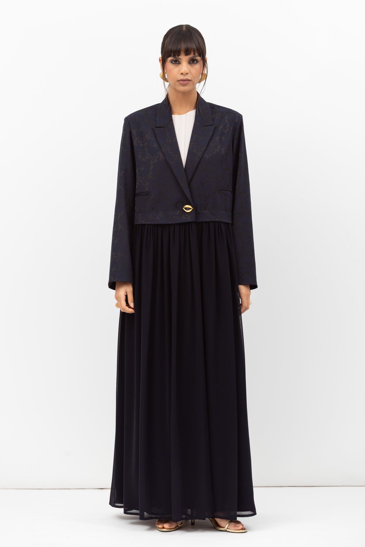 Top Jacket Abaya in Navy Jacquard RTW
