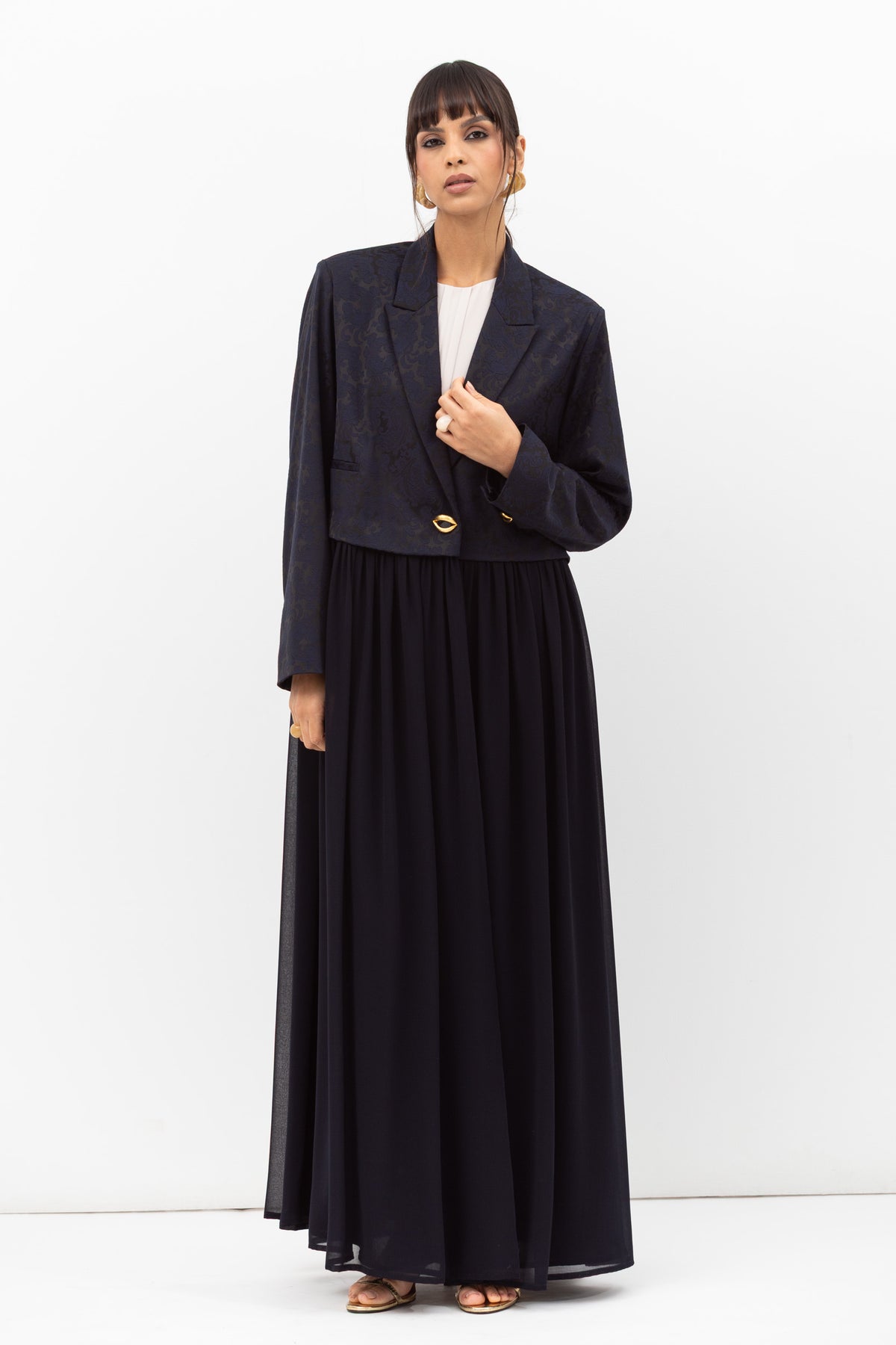 Top Jacket Abaya in Navy Jacquard RTW