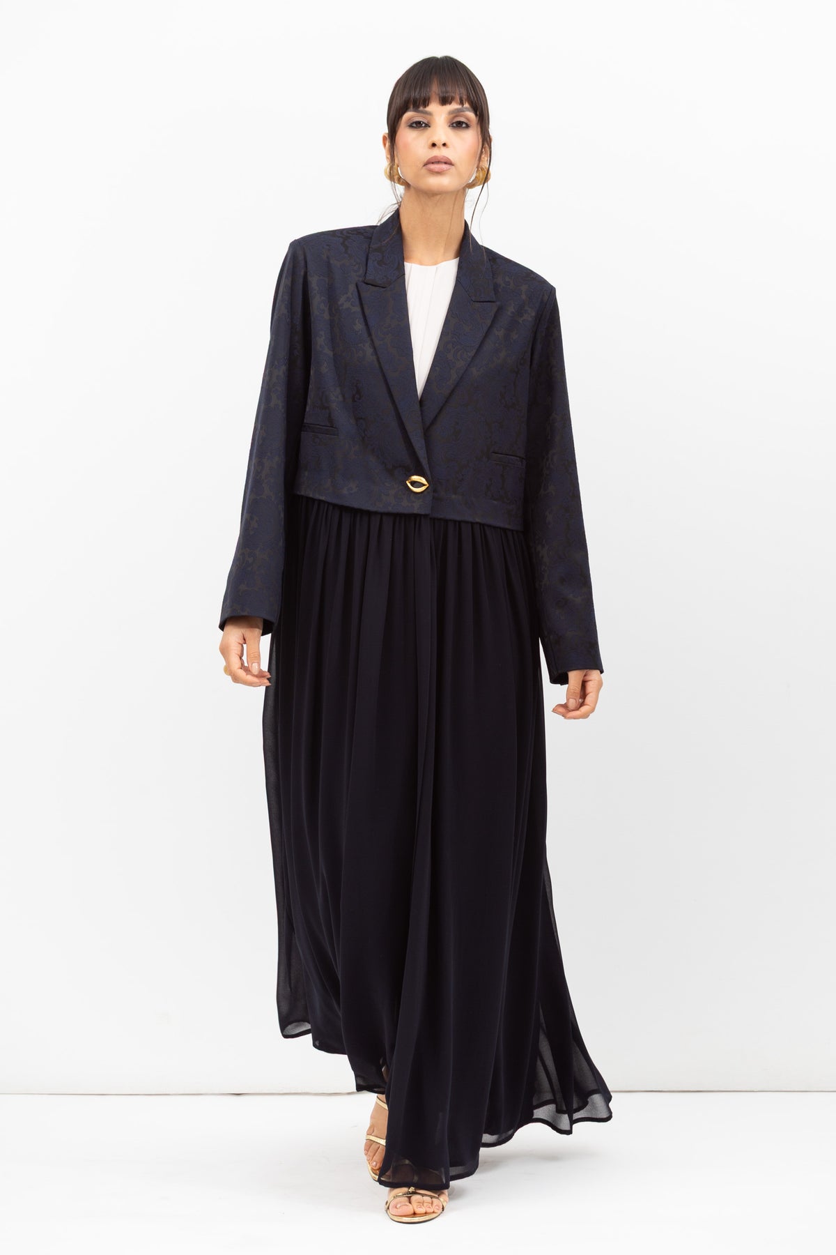 Top Jacket Abaya in Navy Jacquard RTW