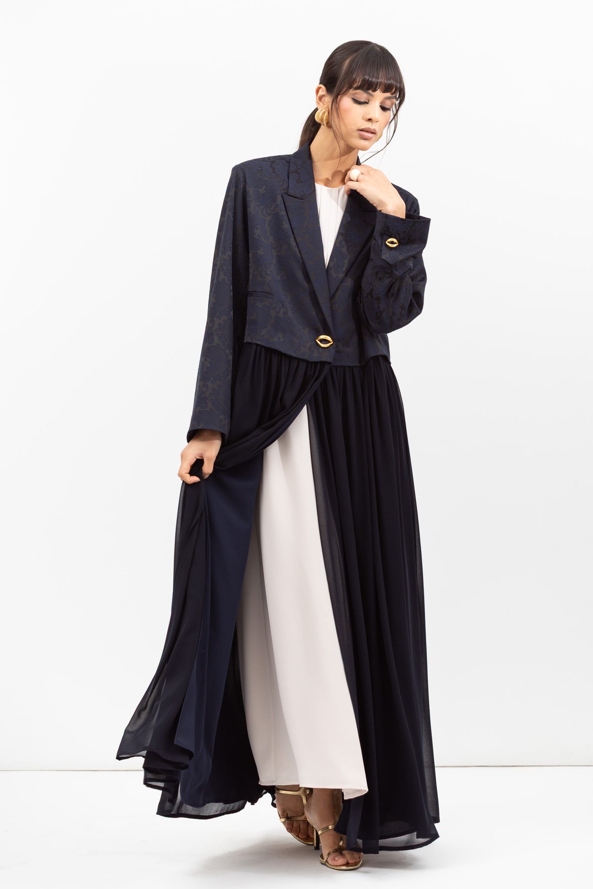 Top Jacket Abaya in Navy Jacquard RTW