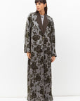 Tuxedo Abaya in Velvet Flower Jacquard in Grey Green